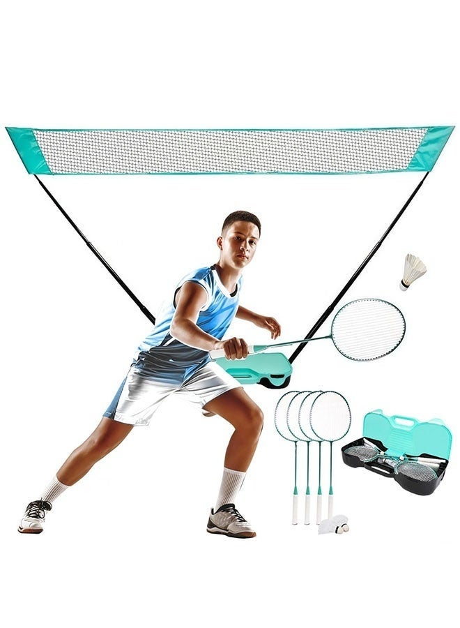 Arabest Outdoor Badminton Net Stand,Portable Badminton Net Set with Storage Base, with Net, 4 Racket, 2 Shuttlecocks, Portable Storage Box, for Backyards, Outdoor Games - Image 1